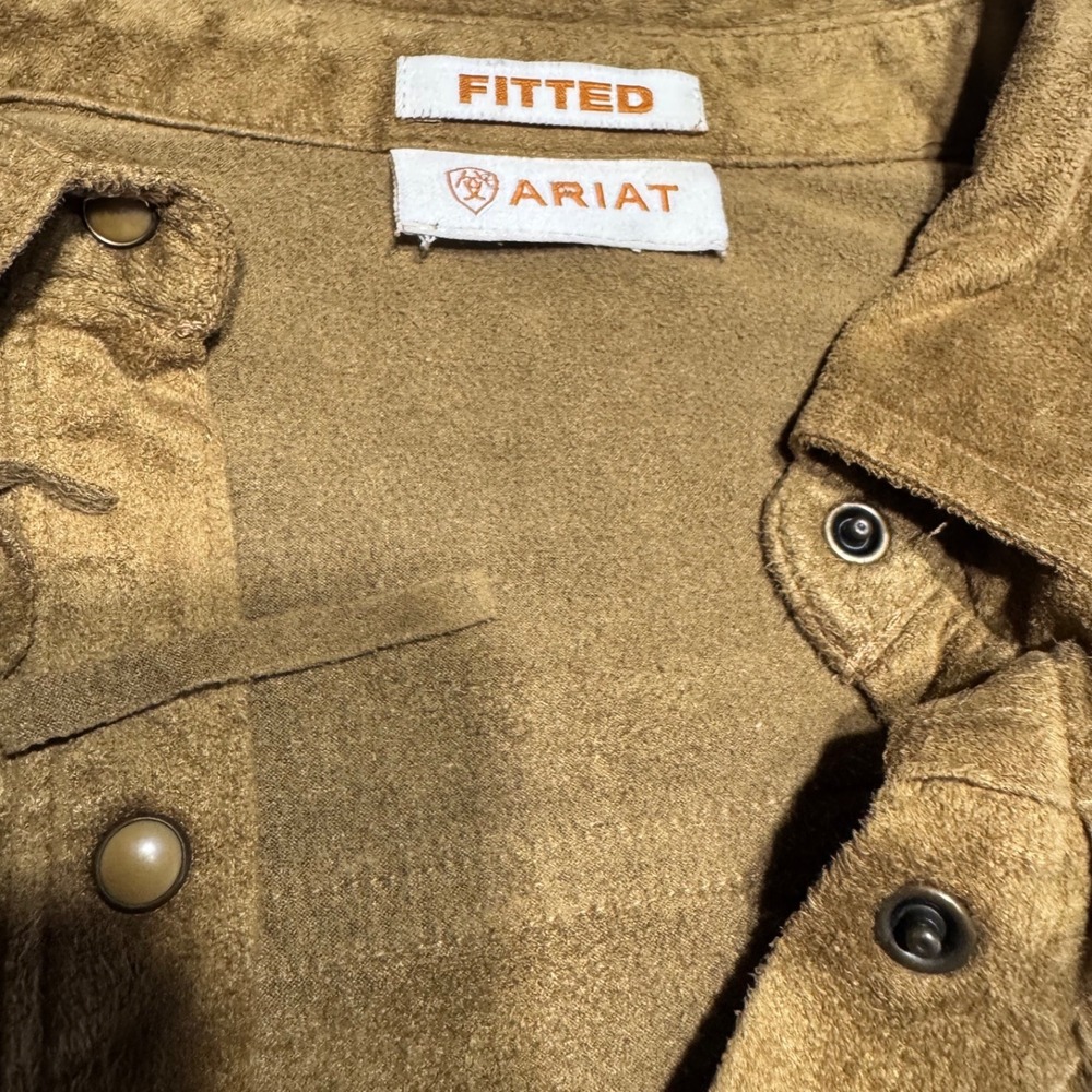 Ariat Shirt Women Small Brown Faux Suede Western Fringe Snap Fitted Button Down - Picture 5 of 7